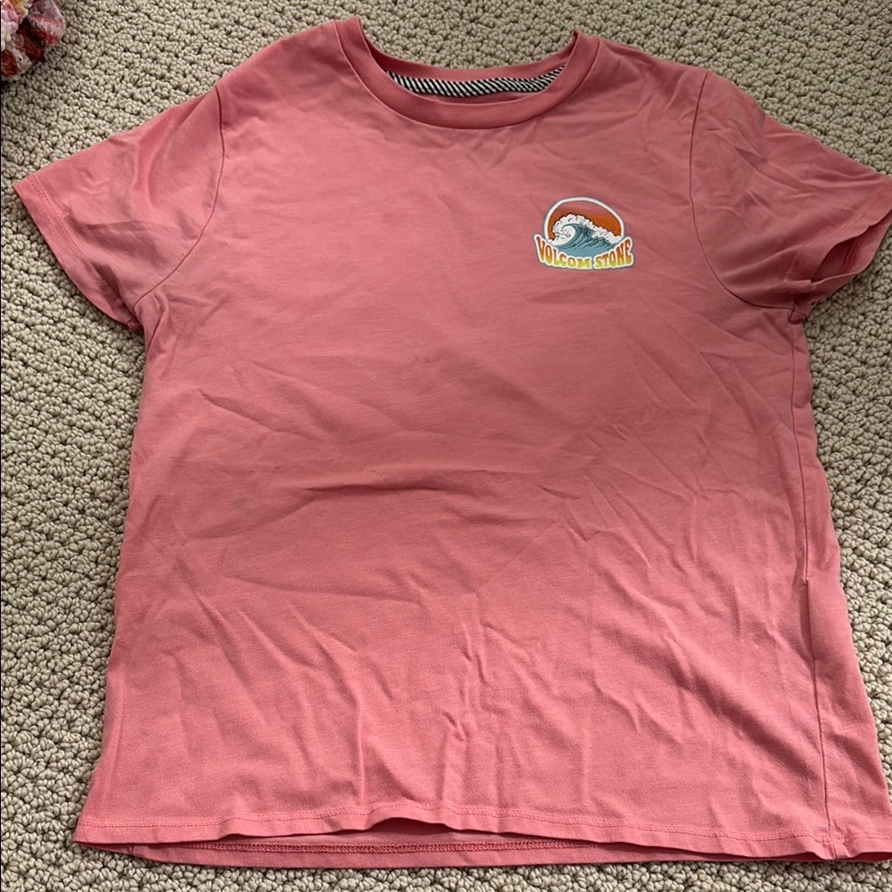 Volcom Pink Short Sleeve Tee Casual Crew Neck